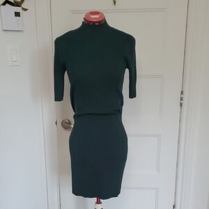 Twik (Maison Simons) Forest Green Ribbed Mock Neck Bodycon Dress